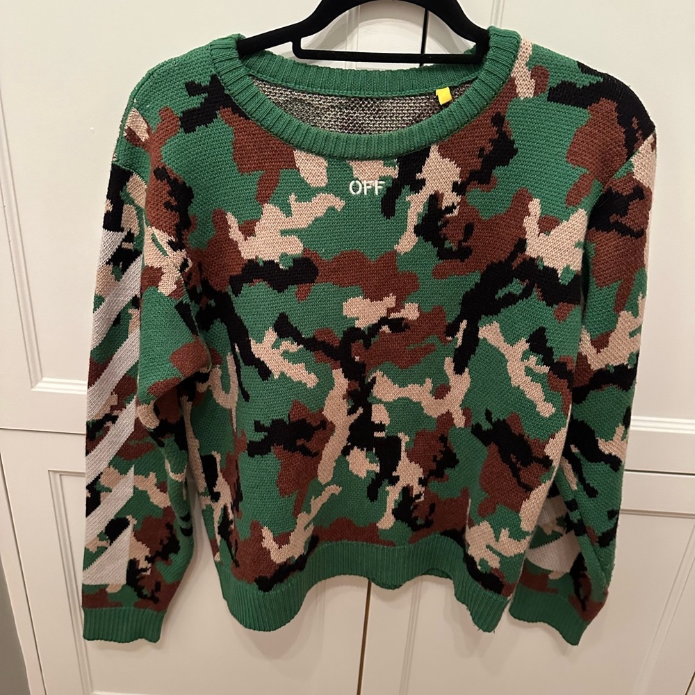 Off-White Kids Camo Knit Sweater - Green, Brown, Black, Cream